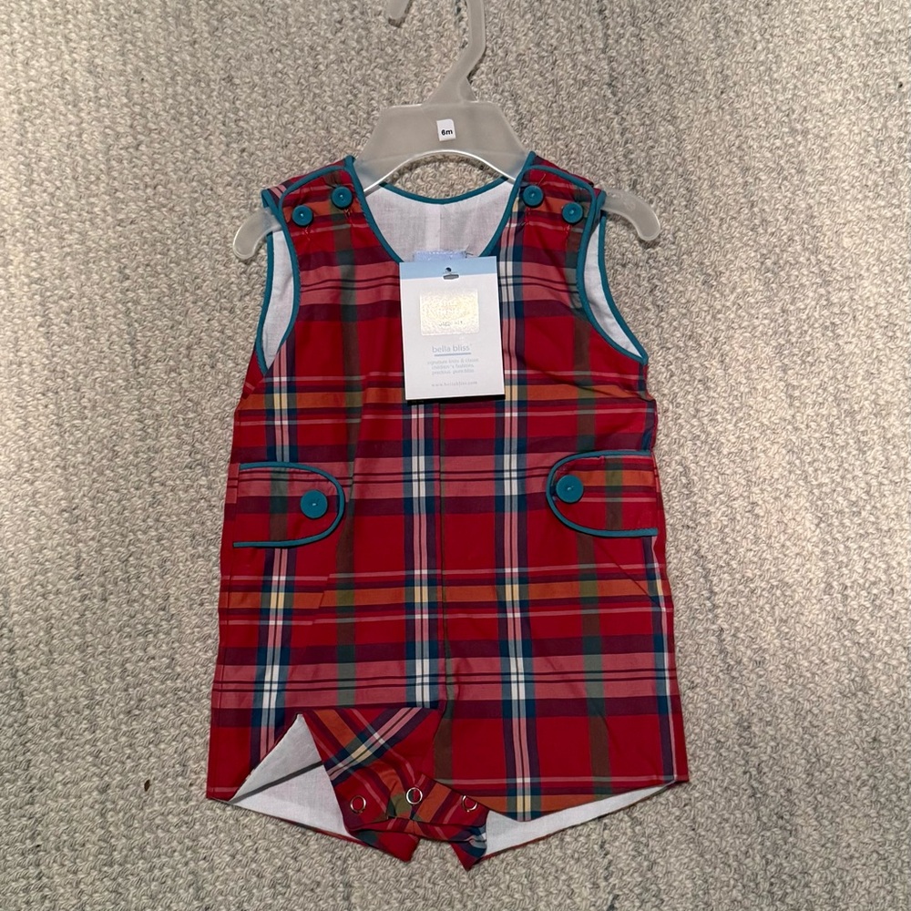 Bella Bliss Red Plaid Jon Jon Size 6 months NWT